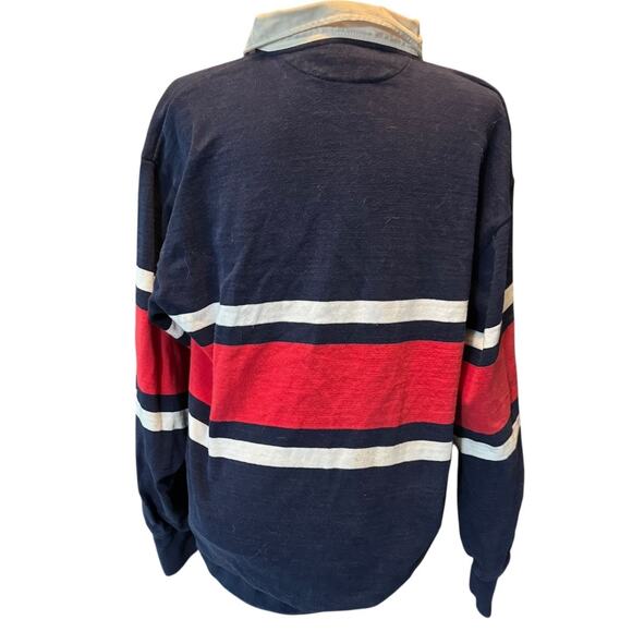 Vintage USPS Barbarian Rugby Shirt Made in Canada Navy Red White Stripe Size L - Picture 6 of 11